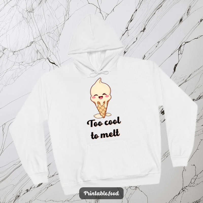 Funny hoodie showcasing a winking ice cream cone melting with laughter, perfect for cozy, cheerful, and sweet moments.