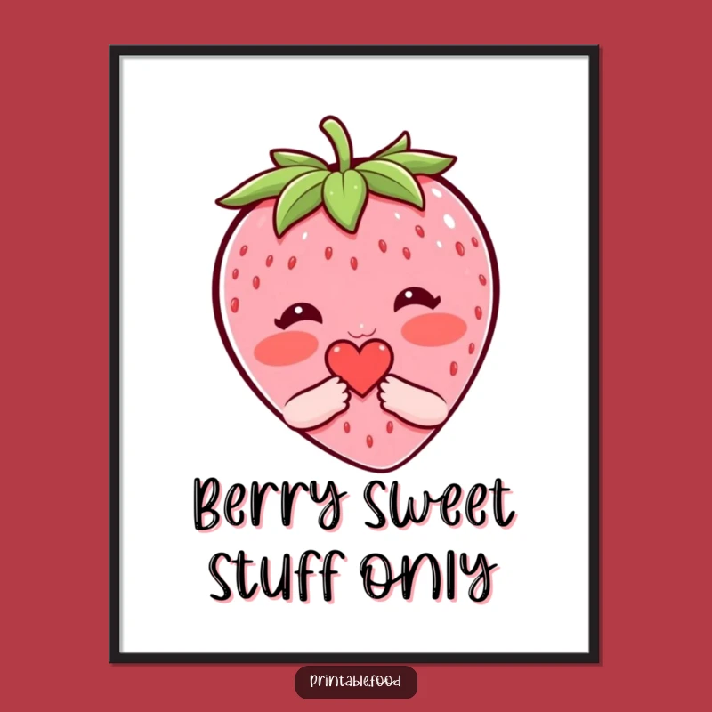 Cute Free Printable Wall Art: Shy Strawberry Heart - Adorable Downloadable Decor!