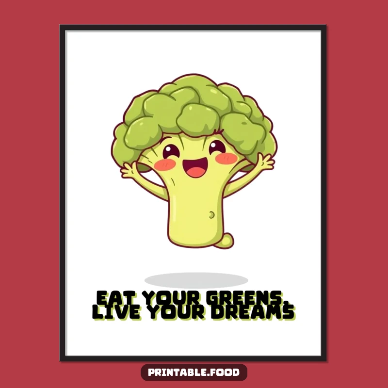 Free Printable Wall Art: Joyful Broccoli Jump - Funny Downloadable Decor!