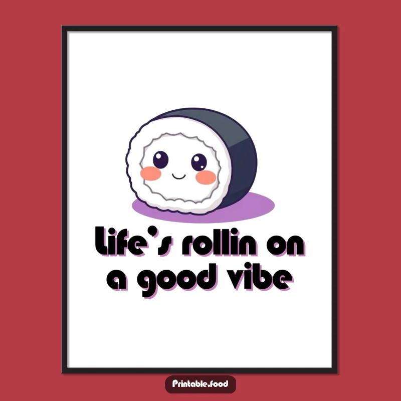 Free Printable Sushi Wall Art: Whimsical Rolling Sushi, Funny Downloadable Decor