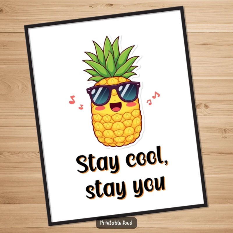 Funny Free Printable Wall Art: A pineapple with sunglasses humming, exuding cool and cheerful energy, perfect for any wall.