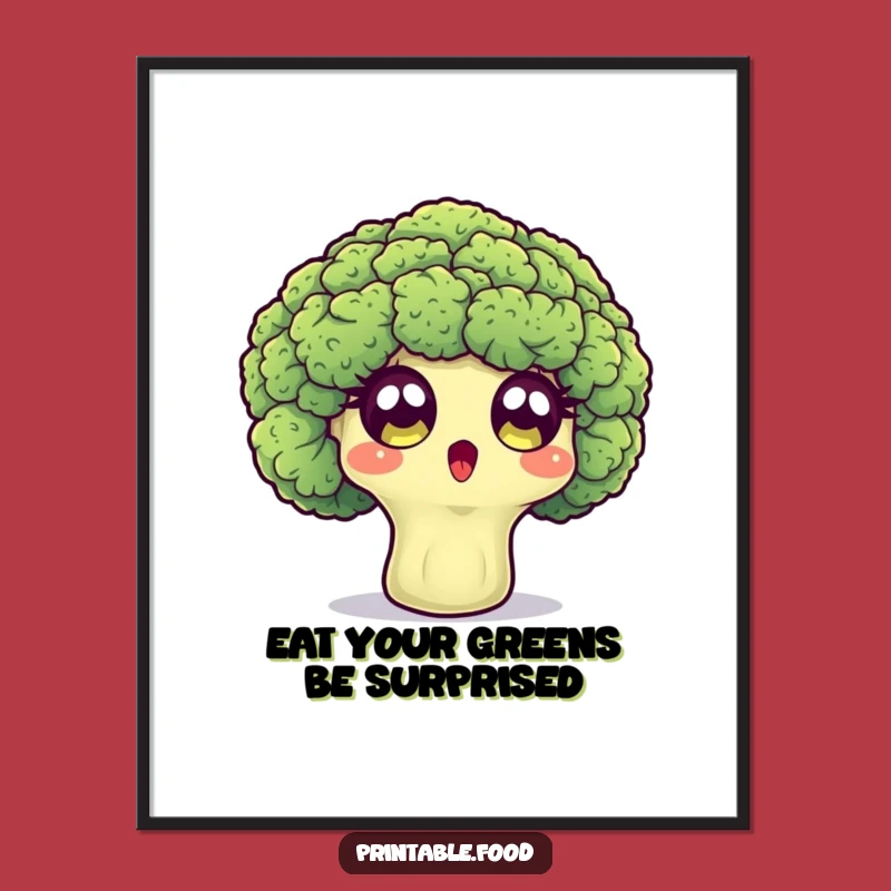 Free Printable Wall Art: Surprised Broccoli Eyes - Funny Downloadable Decor Gift