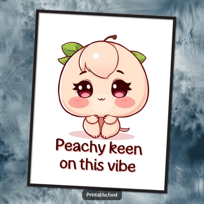 Funny Free Printable Wall Art: A plump peach blushing a deep, vibrant pink, radiating adorable shyness and charm.