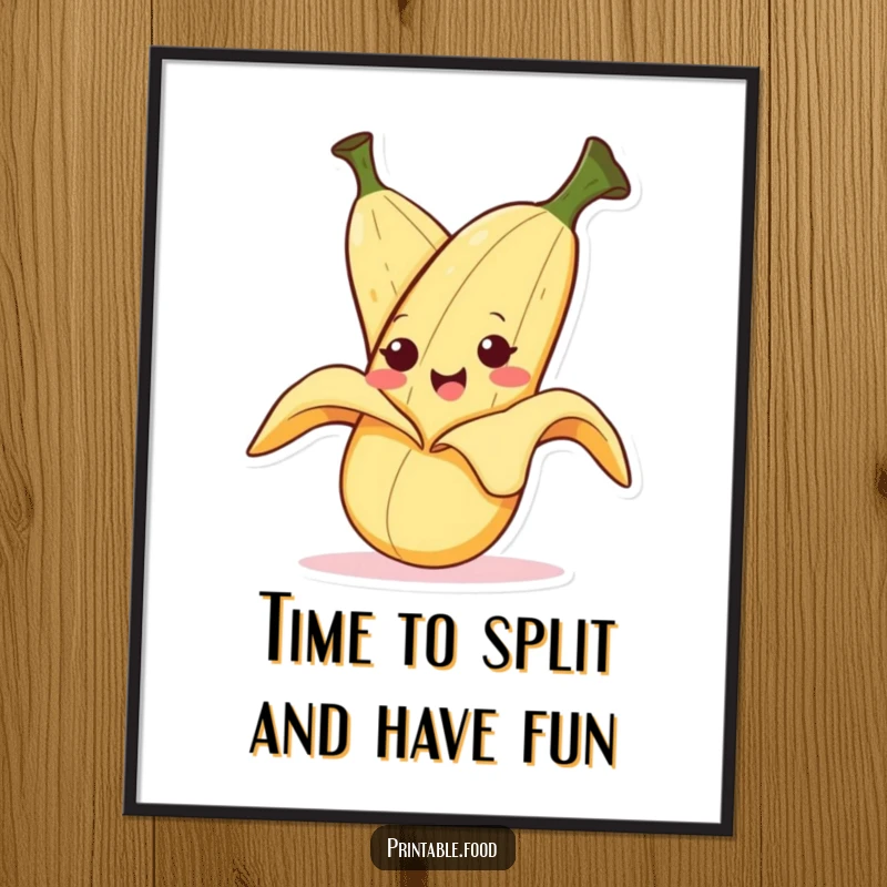 Funny Free Printable Wall Art of a banana character starting to peel itself with a mischievous, smiling expression.