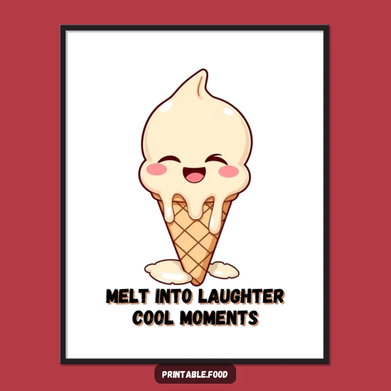 Funny Free Printable Wall Art: Winking Ice Cream Cone, Melting Laughter Downloadable Decor