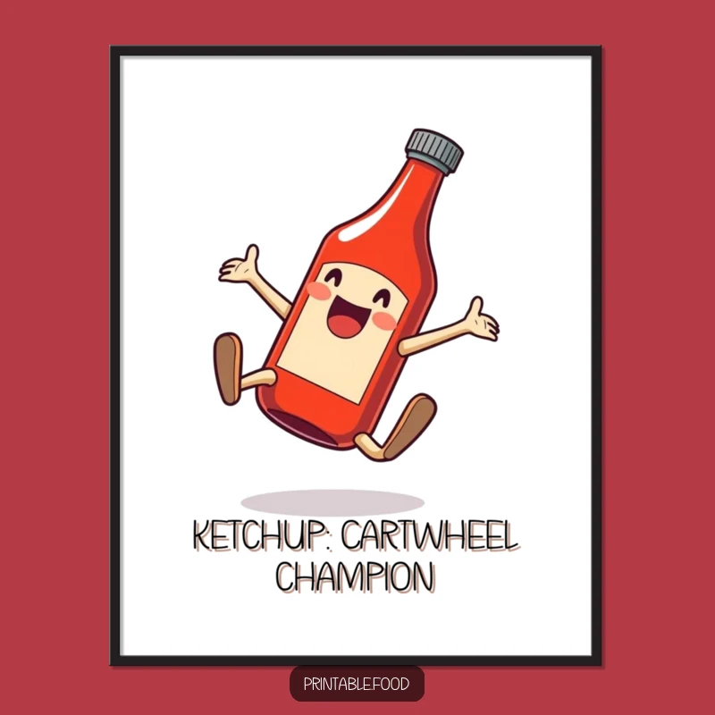 Free Printable Wall Art: Cartwheeling Ketchup Bottle, Funny Decor