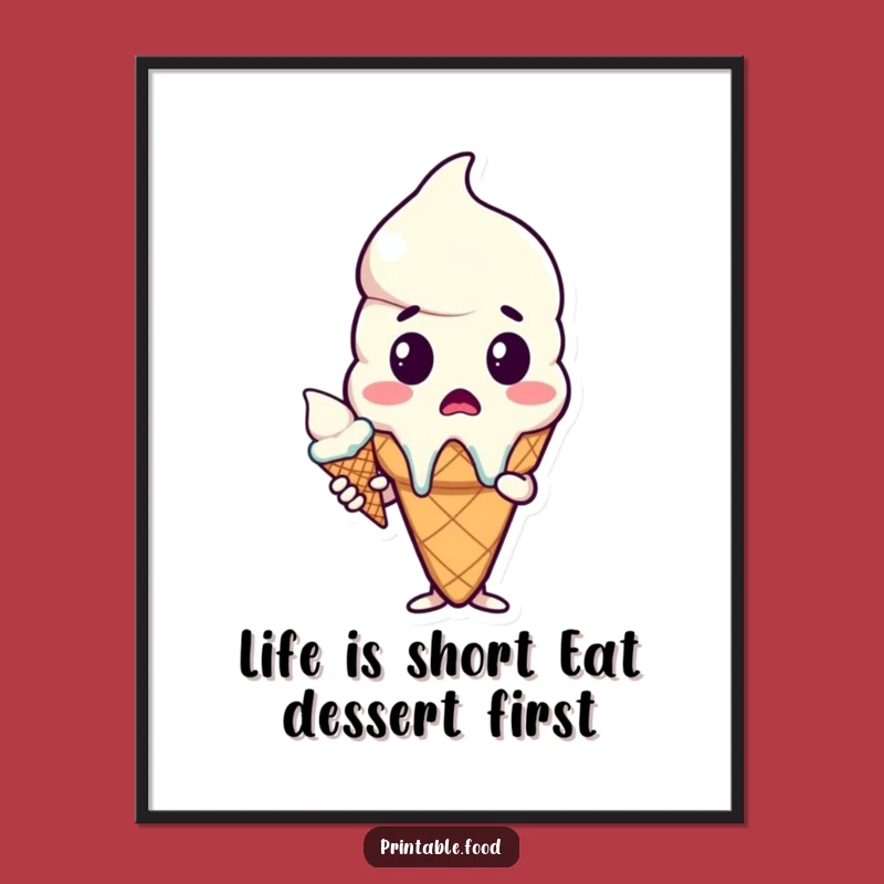 Free Printable Wall Art: Surprised Ice Cream Cone Melting Funny Downloadable Art