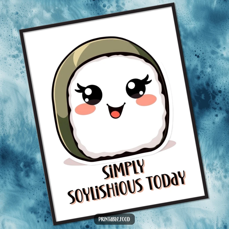 Funny Free Printable Wall Art: Cheerful sushi roll character wiggling eyes, bringing joy and whimsy to your decor, DIY art.