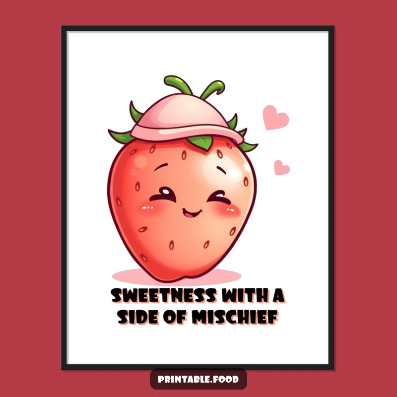 Free Printable Wall Art: Winking Strawberry Hat - Funny Downloadable Art Gift