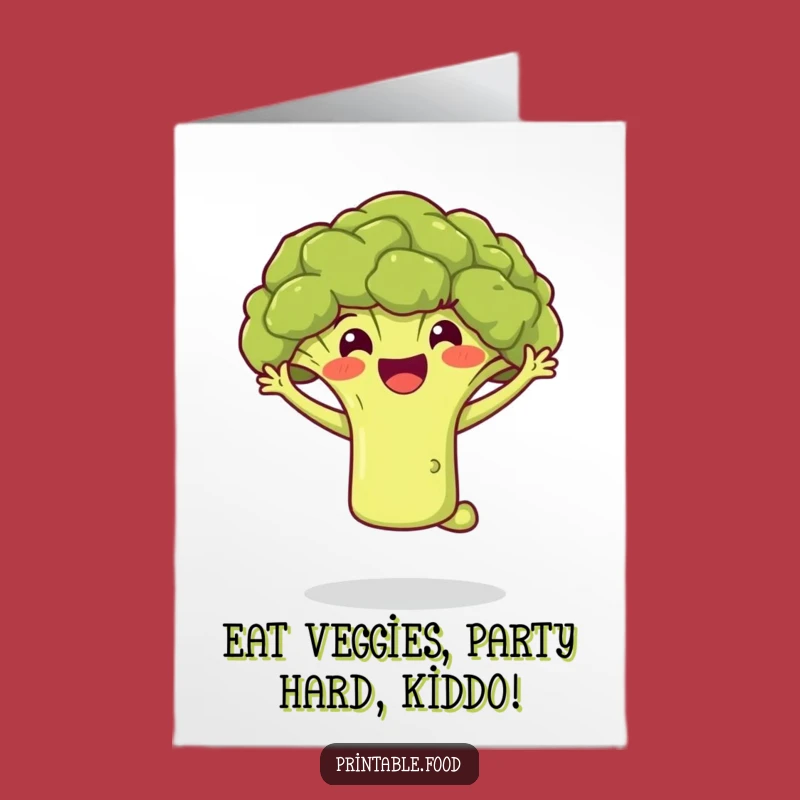 Free Printable Birthday Card: Happy Broccoli Jump - Funny Downloadable Gift!