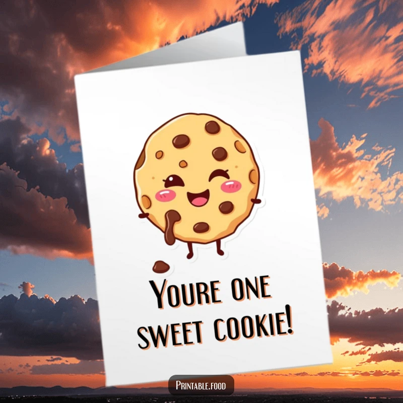 Funny Free Printable Birthday Card: A happy cookie character with melting chocolate chips shares a sweet birthday greeting. Deliciously joyful.