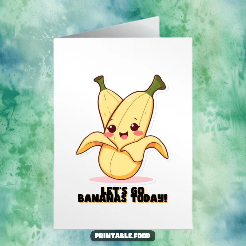 Funny Free Printable Birthday Card of a banana character peeling itself with a sly, mischievous smile.