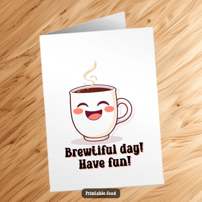 Funny Free Printable Birthday Card: A winking coffee cup character steaming with laughter, ready to wish someone a happy birthday.