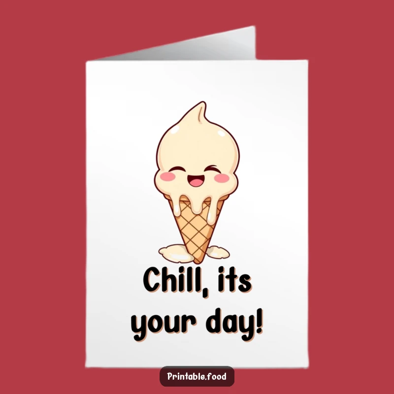 Funny Free Printable Birthday Card: Winking Ice Cream, Melting with Laughter Downloadable Gift