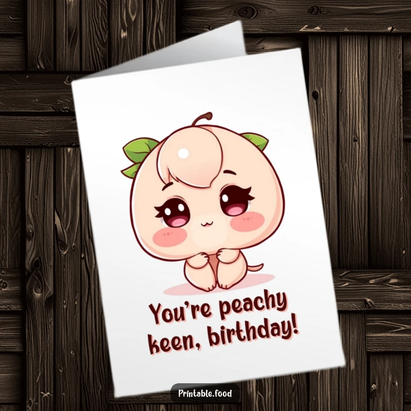 Funny Free Printable Birthday Card: A peach blushing an intense, adorable pink, feeling shy and celebratory.