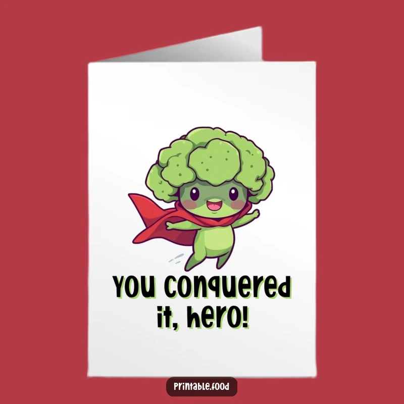 Free Printable Congrats Card: Broccoli Superhero Flight, Downloadable Joy
