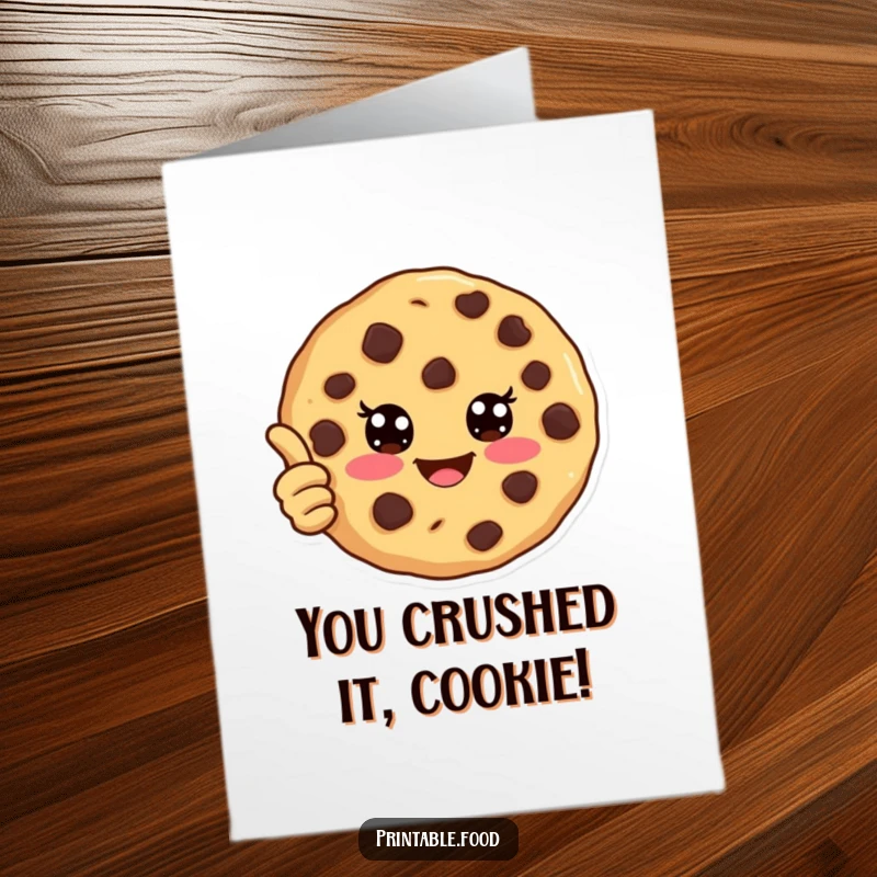 Funny Free Printable Cookie Congratulations Card: A smiling cookie giving a solid thumbs up for an achievement.