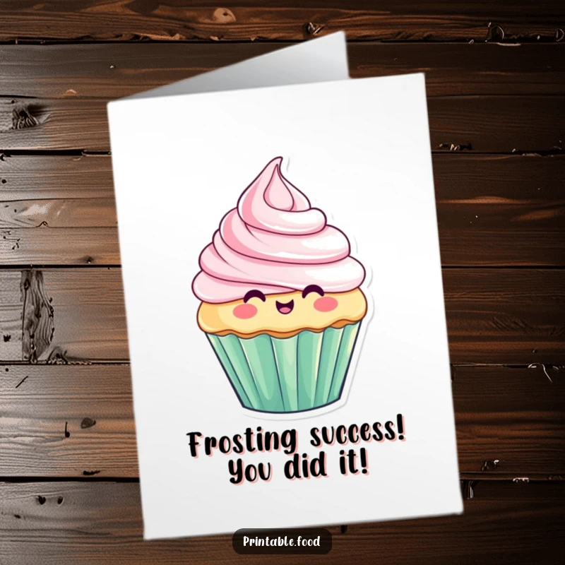 Funny Free Printable Congratulations Card featuring a cupcake with its frosting sliding off hilariously.
