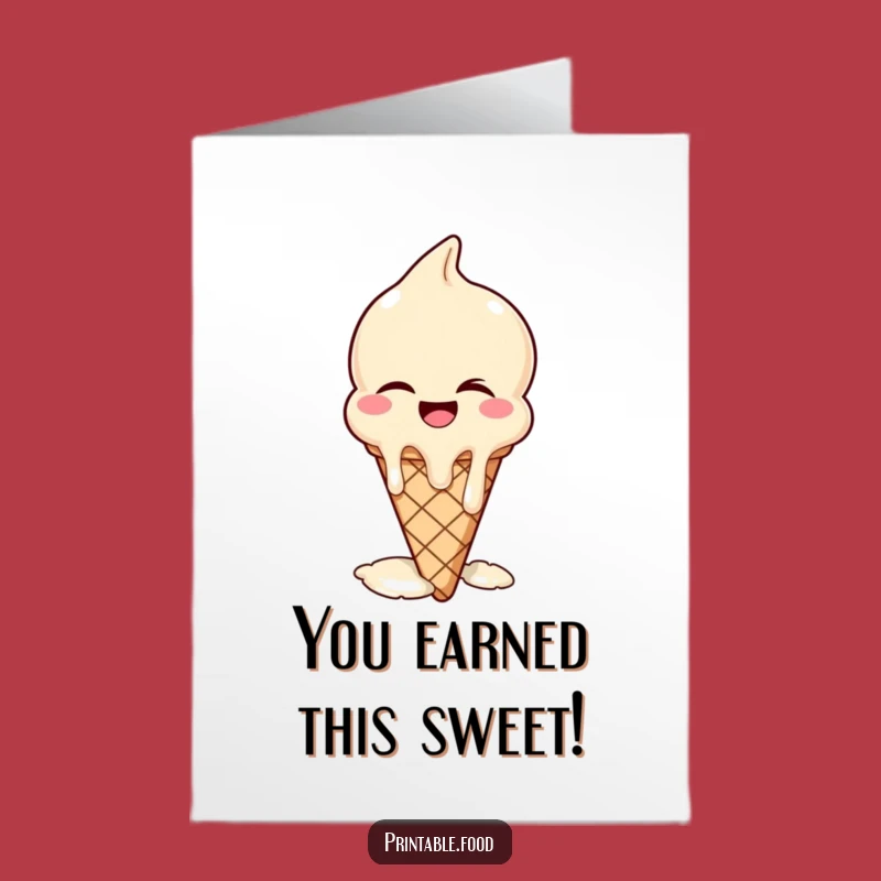 Free Printable Congrats Card: Winking Ice Cream, Melting with Joy Downloadable Surprise