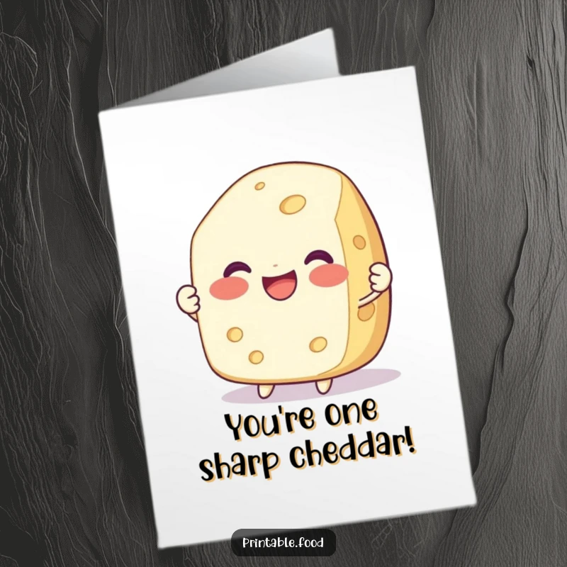 Free Printable Congratulations Card: A delighted cheese character being pulled apart with a smile, perfect for congrats.