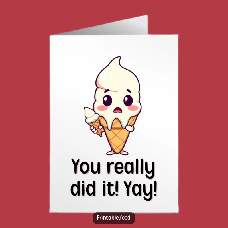 Free Printable Congrats Card: Melting Ice Cream Cone Shocked Funny Downloadable Gift