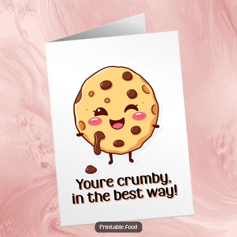 Funny Free Printable Congrats Card: A happy cookie character with melting chocolate chips beams with pride and joy for their amazing achievement.