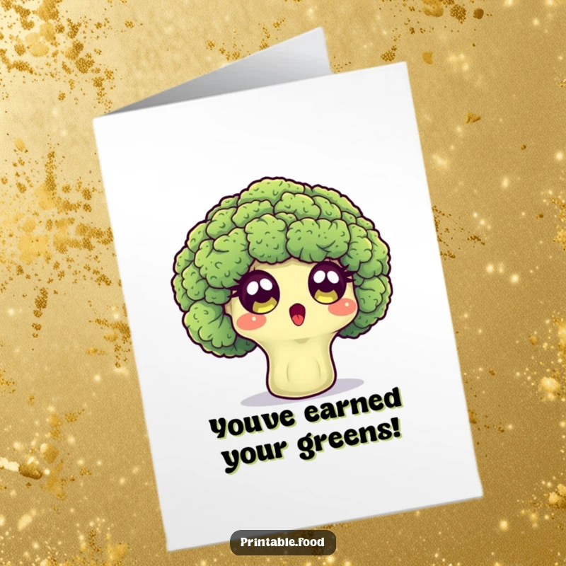 Funny Free Printable Congrats Card: A surprised broccoli floret with wide eyes expresses shock and delight over great news. A veggie celebration.