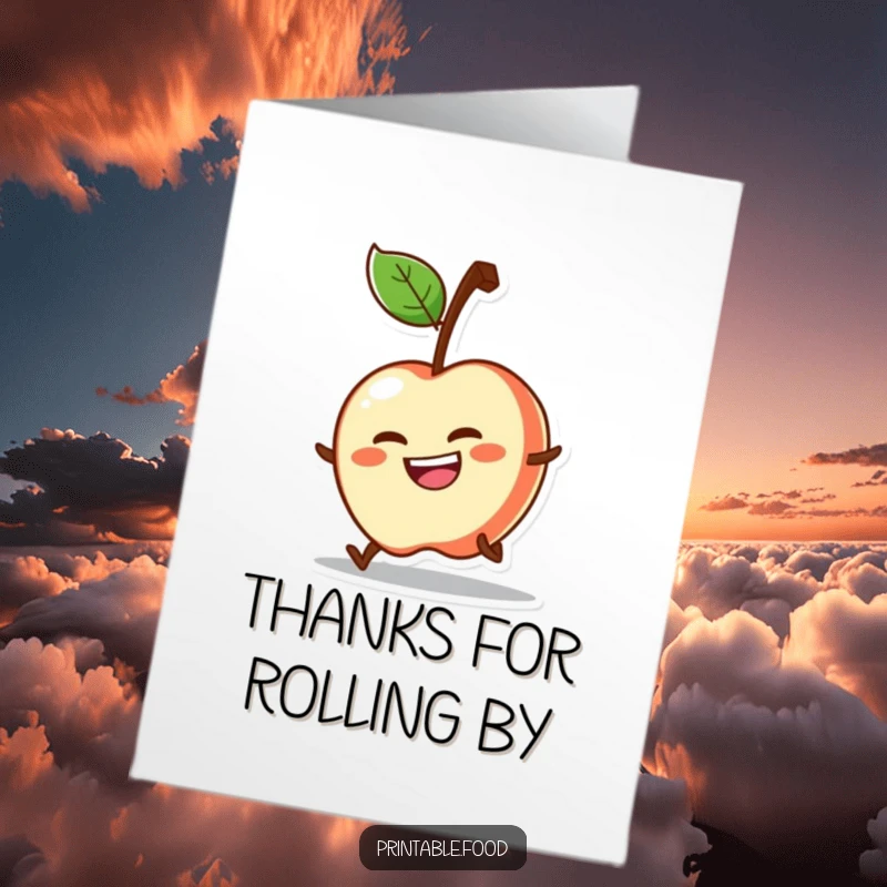 Funny Free Printable Thank You Card featuring a determined apple rolling downhill with a grin, expressing thanks humorously.