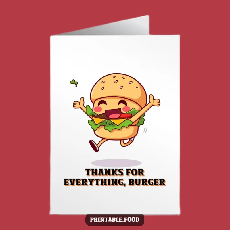 Free Printable Thank You Card: A Grinning Burger Says Thanks with Enthusiasm!