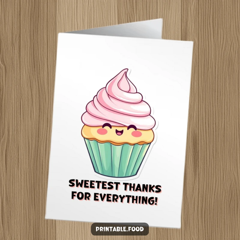 Funny Free Printable Thank You Card showing a cupcake with its frosting dramatically collapsing.