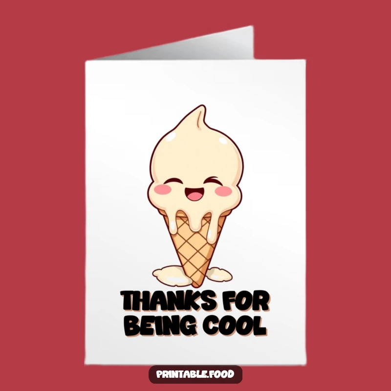 Free Printable Thank You Card: Winking Ice Cream, Melting Laughter Downloadable Art