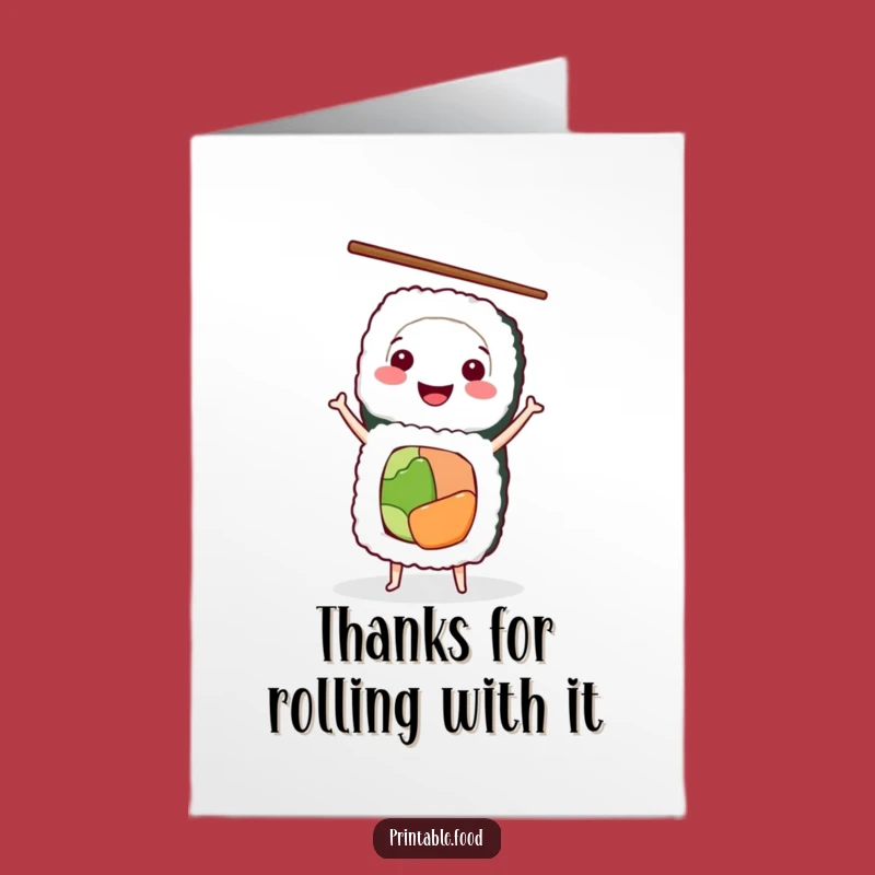 Free Printable Thank You Card: Sushi Handstand Funny Downloadable Gift Gratitude