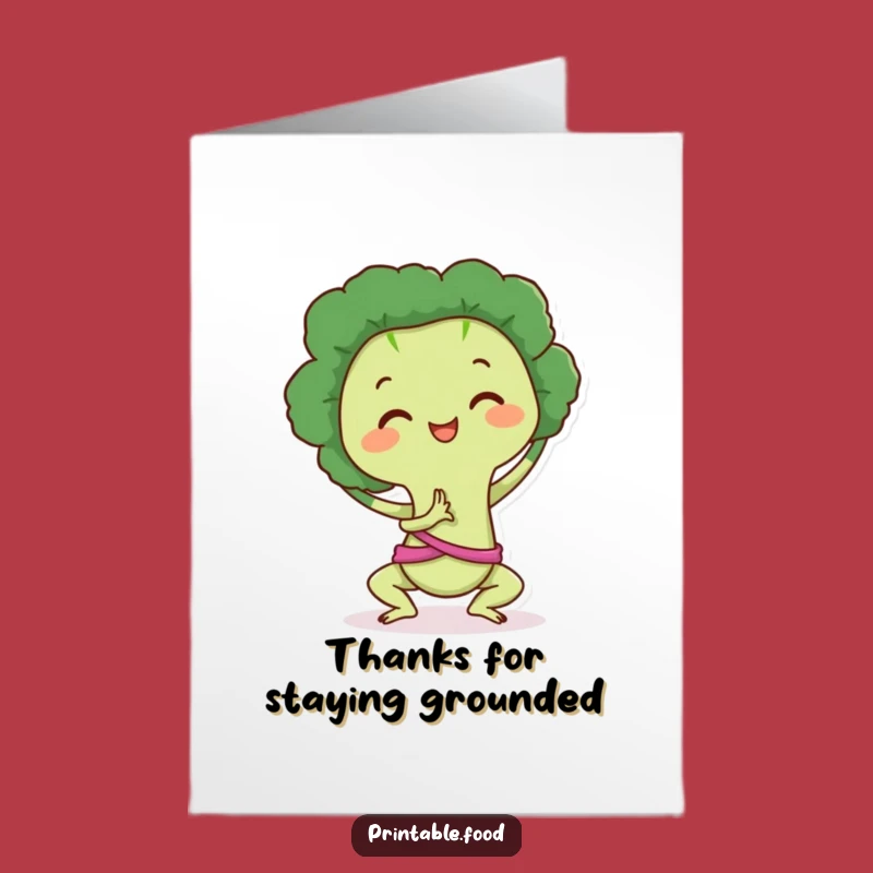 Free Printable Thank You Card: Broccoli Yoga Gratitude - Downloadable Calm Humor!