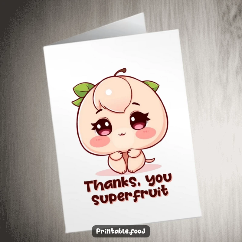 Funny Free Printable Thank You Card: A peach blushing intensely red, conveying shy and sincere thanks.