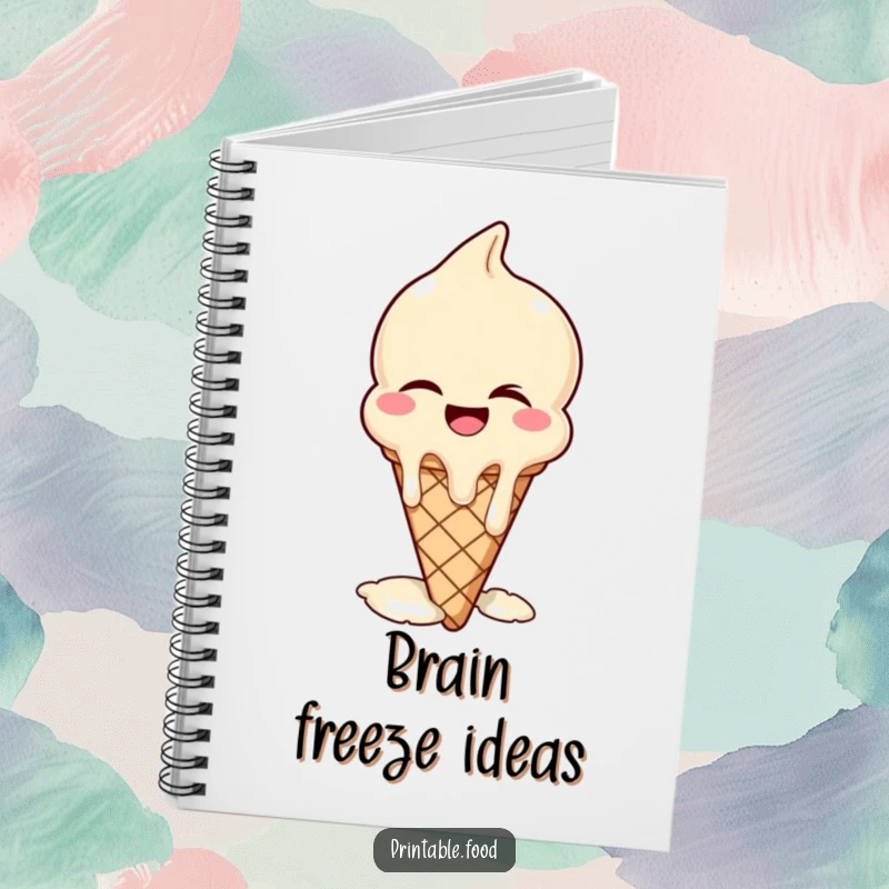 Funny notebook featuring a winking ice cream cone melting with laughter, ideal for jotting down sweet ideas humorously.