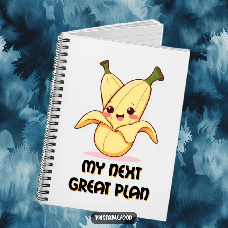 Funny notebook featuring a smiling banana character peeling itself with a mischievous expression, perfect for notes and doodles.