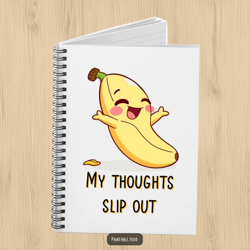 Funny notebook: A banana character erupts in laughter as it slips on its own peel, perfect for documenting funny thoughts.