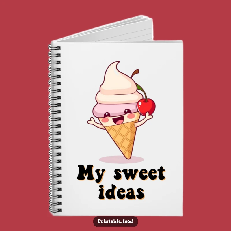 Funny Ice Cream Cone Notebook: Playful Cherry Character, Ideal Funny Gift for Notes