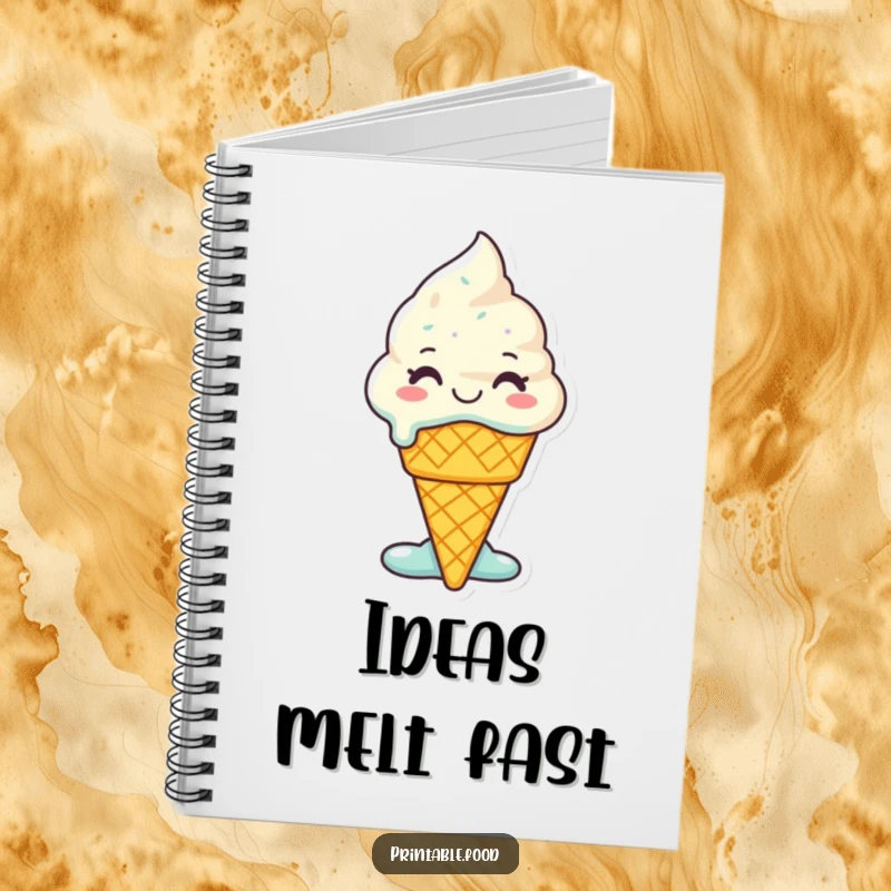 Funny Ice Cream Notebook: A smiling ice cream cone character melts with glee, designed for sweet notes and joyful ideas.