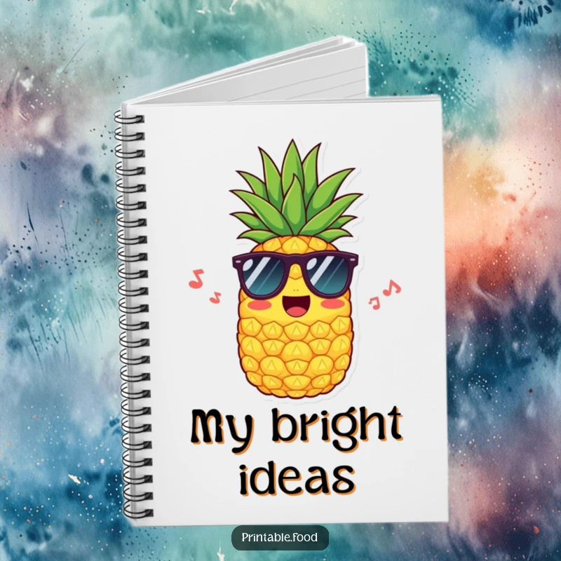 Funny notebook with a cool pineapple in sunglasses cover, inspiring joyful note-taking and sunny thoughts with its tropical theme.