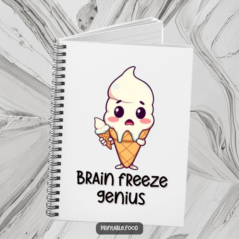 Funny notebook with a surprised melting ice cream cone, designed for jotting down funny thoughts and notes, a great gift.