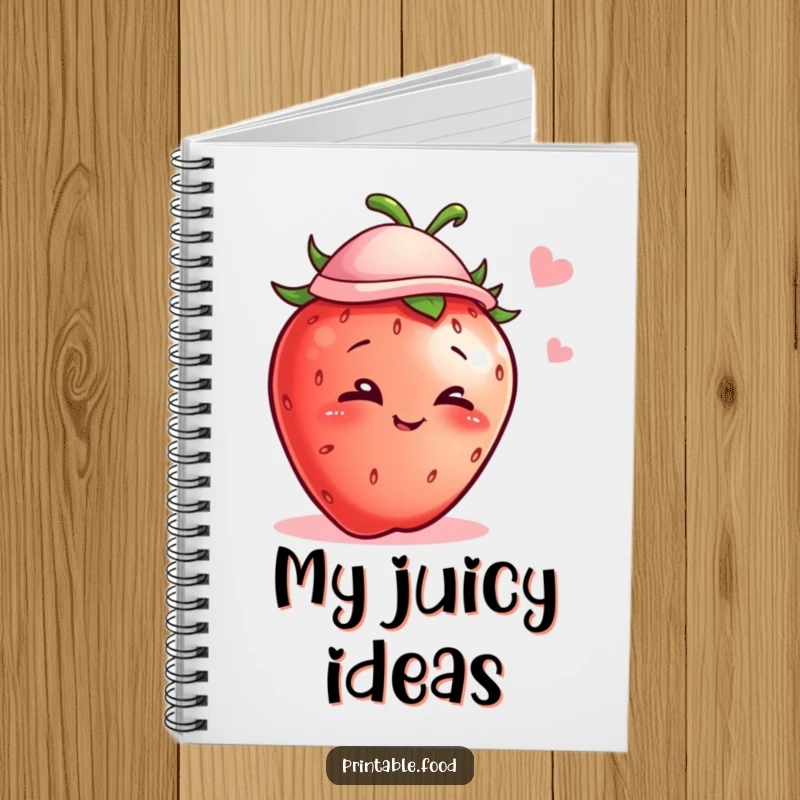 Funny notebook with a mischievous strawberry character in a hat winking, perfect for jotting down ideas humorously.