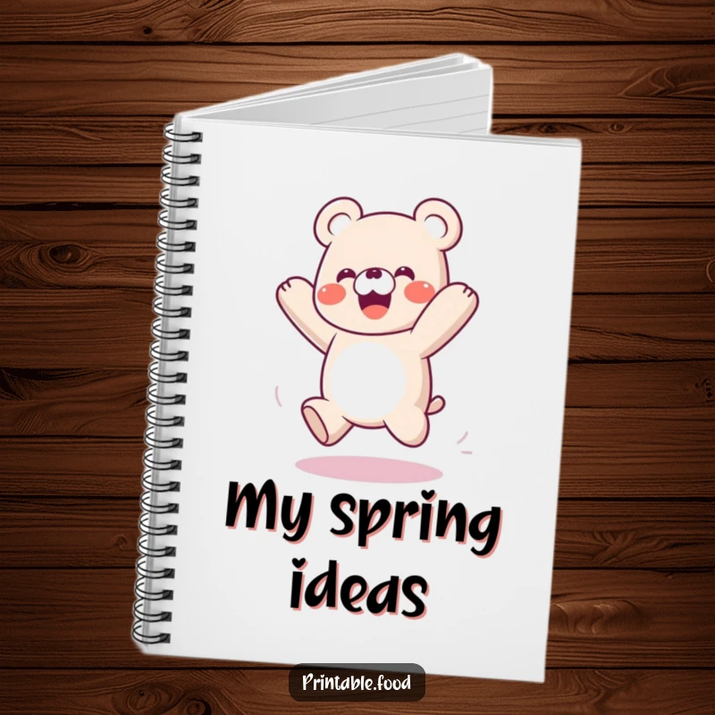 Funny notebook with a playful gummy bear character bouncing like a spring, perfect for notes and ideas.