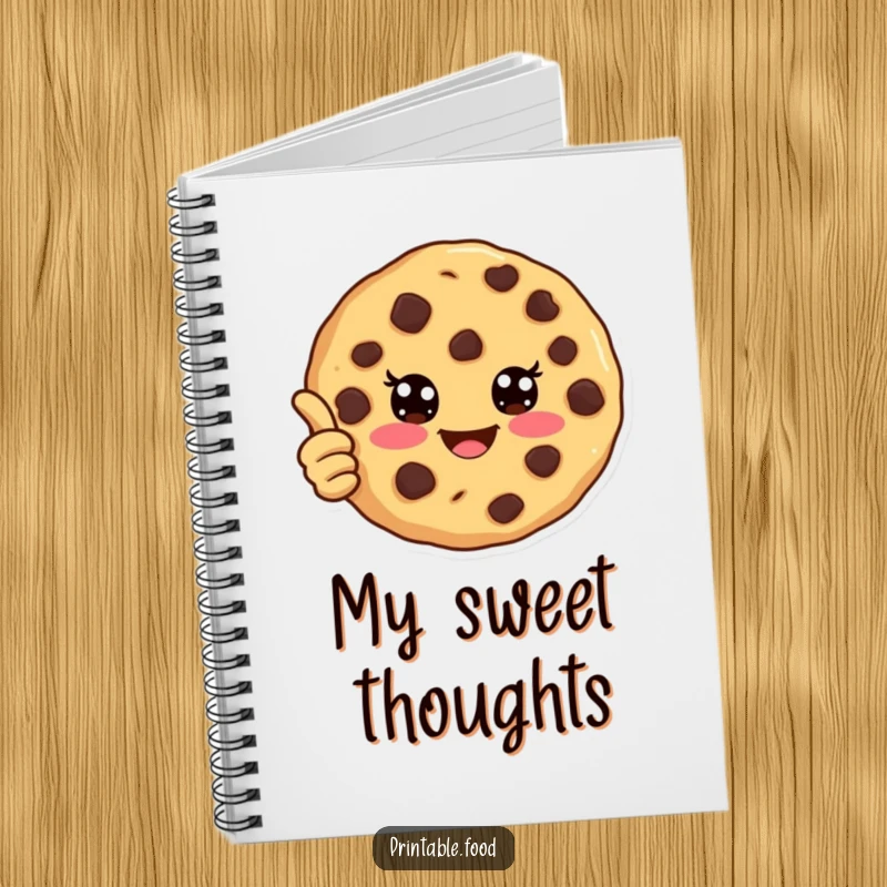Funny notebook with a joyful chocolate chip cookie giving a thumbs up, perfect for jotting down ideas and sweet thoughts.