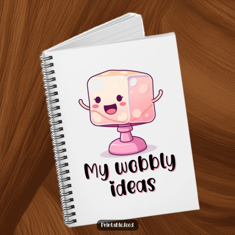 Funny notebook with a wobbly jelly cube bouncing excitedly, perfect for jotting down ideas with a dose of playful fun.