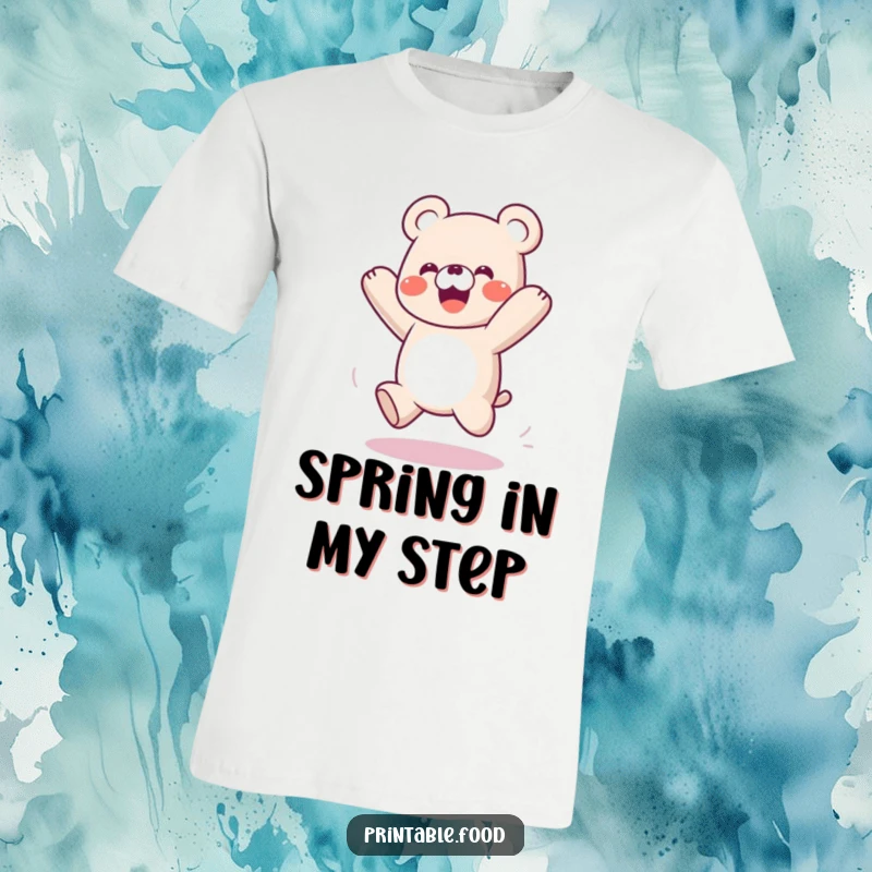 Funny t-shirt featuring a playful gummy bear character bouncing with spring-like energy, full of fun.