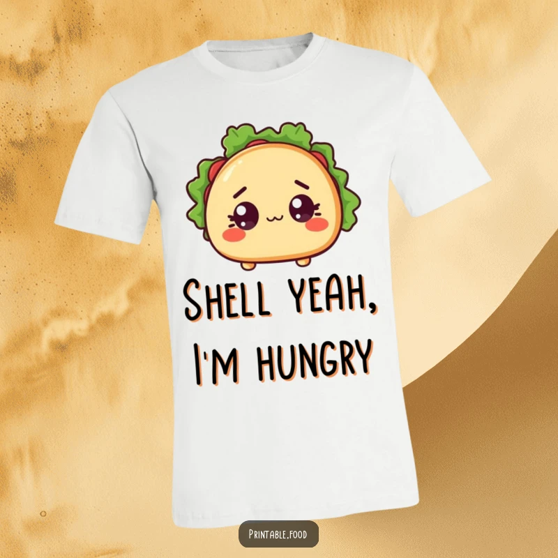 Funny t-shirt depicting a shocked taco character with wide eyes and a slightly ajar shell, a must-have for taco lovers.