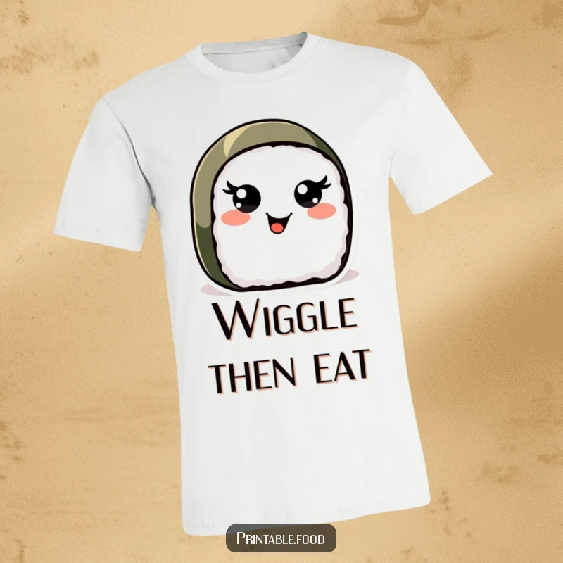 Funny Sushi Roll T-Shirt: A beaming sushi roll with lively, jiggling eyes radiates happiness and delicious fun.