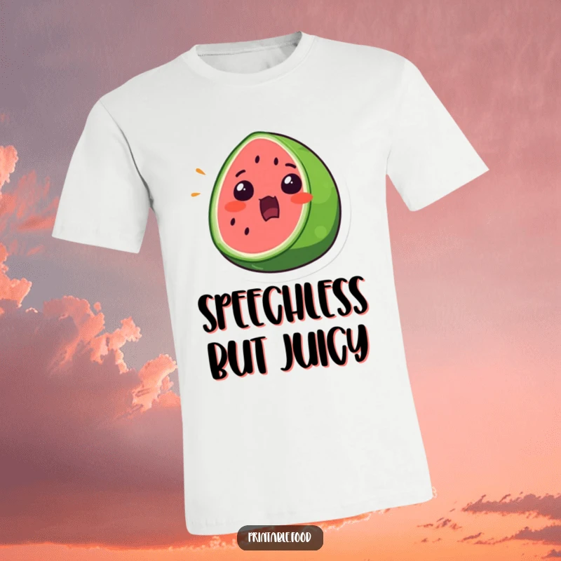 Funny T-Shirt with a surprised watermelon slice and a wide mouth open, capturing a moment of hilarious shock.