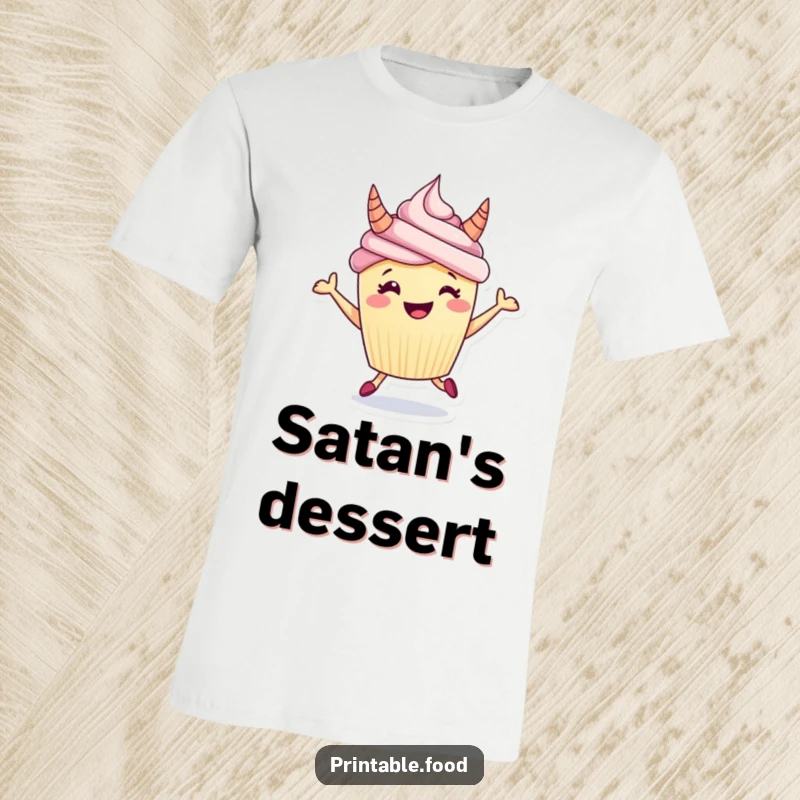 Funny t-shirt showcasing an ecstatic cupcake with frosting horns, caught mid-hop, radiating pure, unadulterated fun.